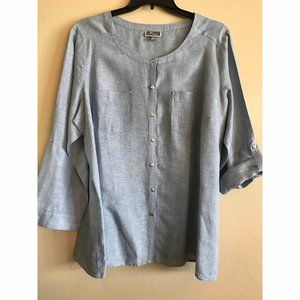 JM Collection Woman Blue Linen Blouse